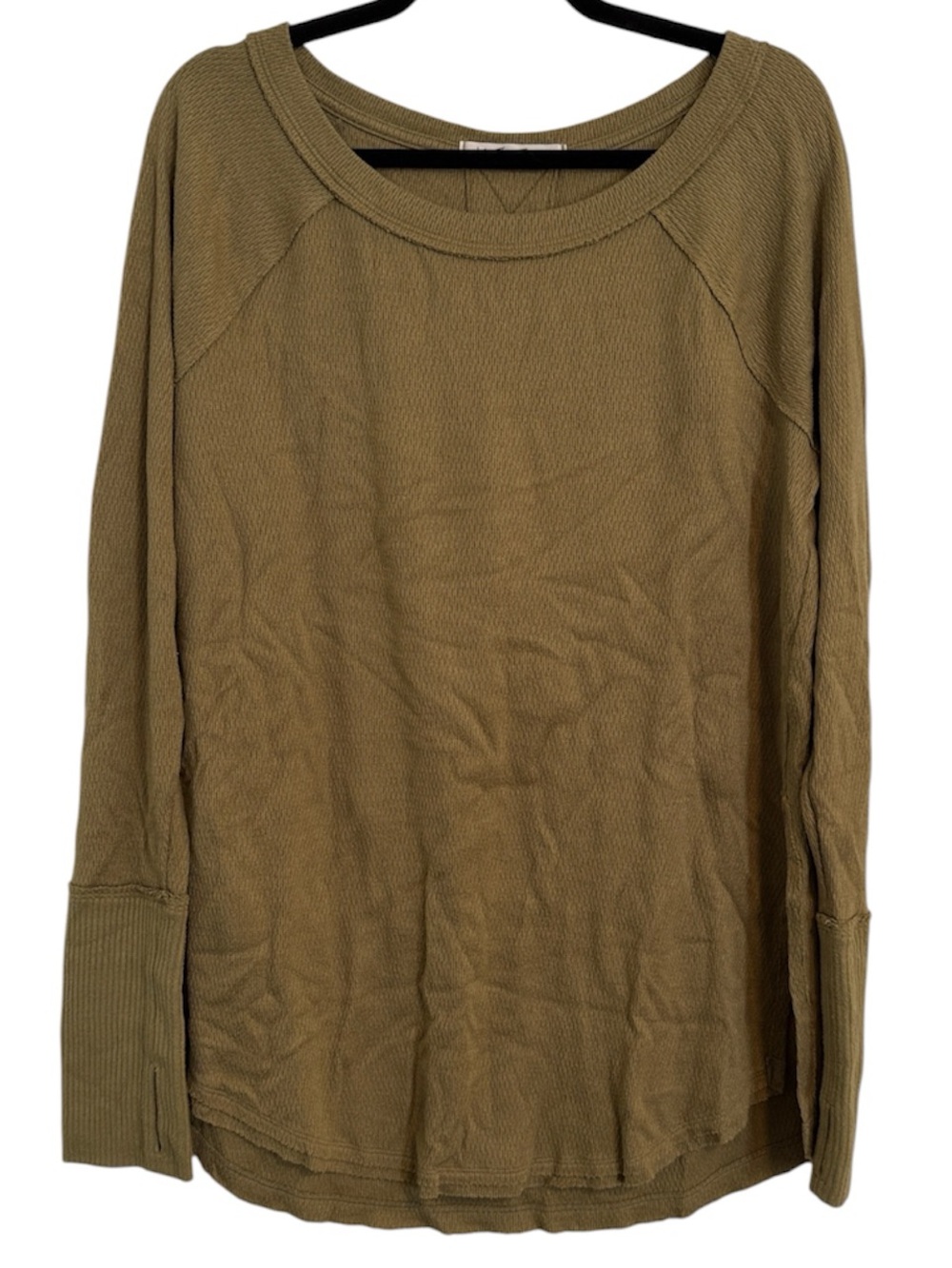Free People We The Free Olive Green Long Sleeve Textured Top